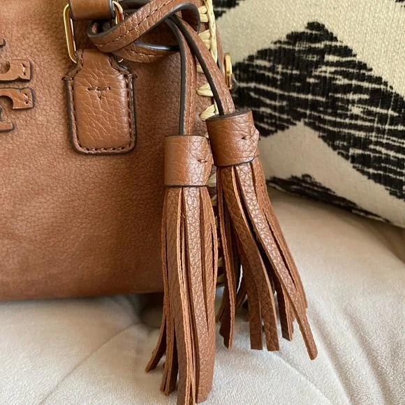 Tory Burch Thea Whipstitch Grizzly Mini Web Satchel - Picture 8 of 15